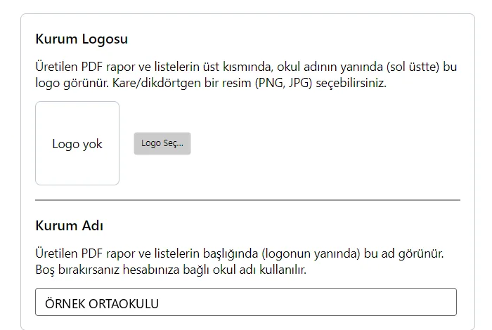 Kurum Bilgileri: Kurum Logosu ve Kurum Adı