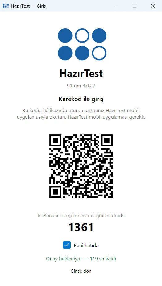Karekod ile giriş ekranı ve doğrulama kodu