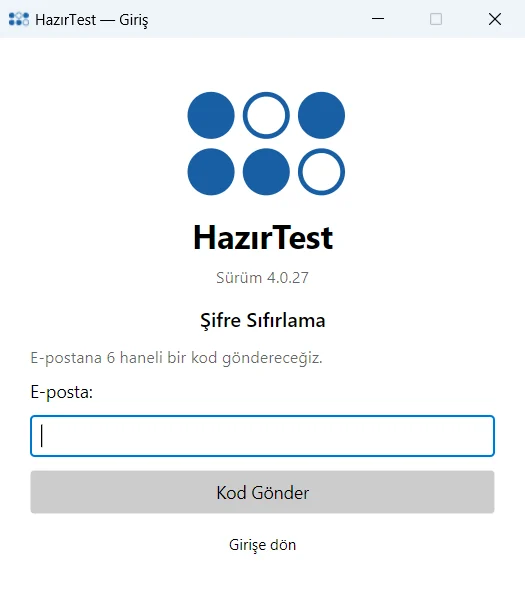 Şifre Sıfırlama: e-posta alanı ve Kod Gönder düğmesi