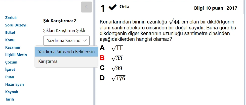 Şık Karıştırma sekmesi açık: Yazdırma Sırasında Belirlensin ve Karıştırma seçenekleri