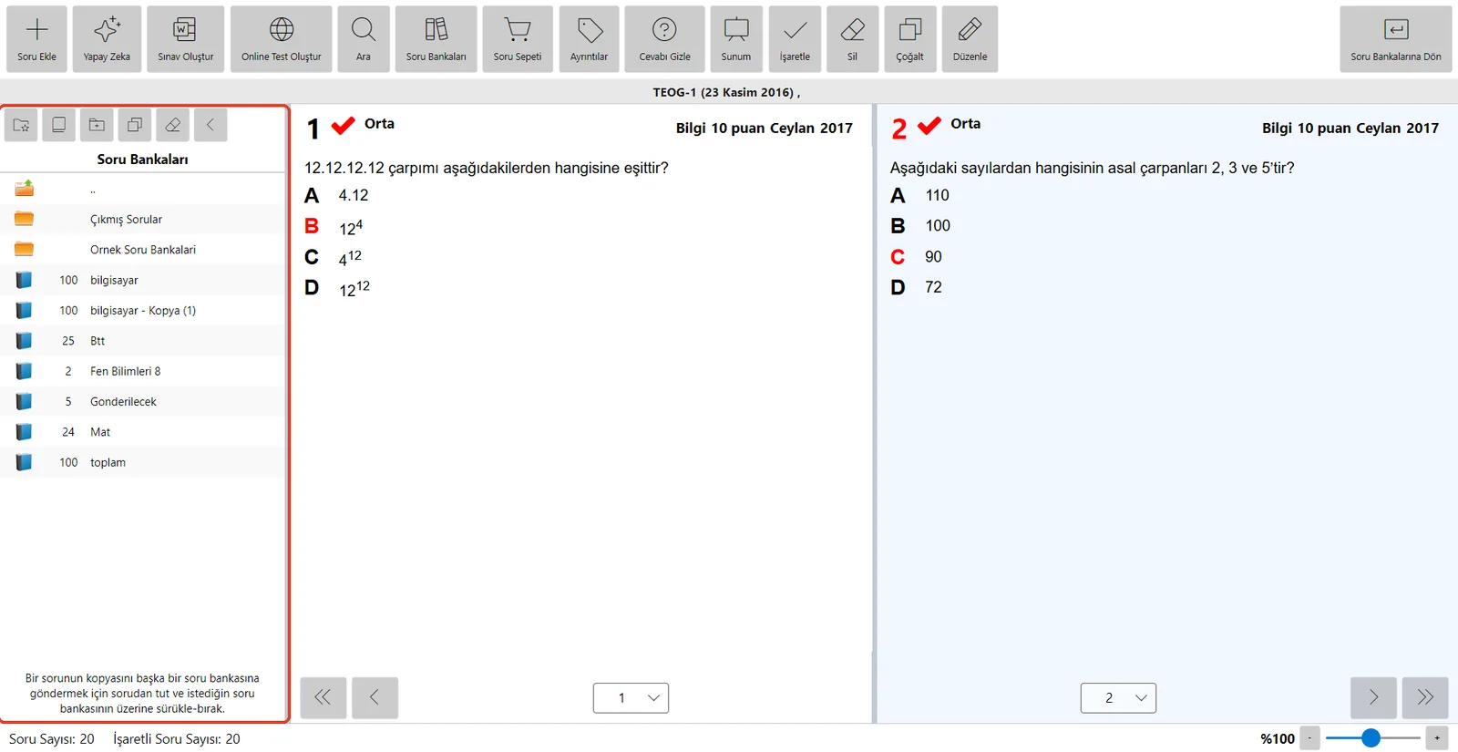 Açık banka ve yanındaki Soru Bankaları paneli